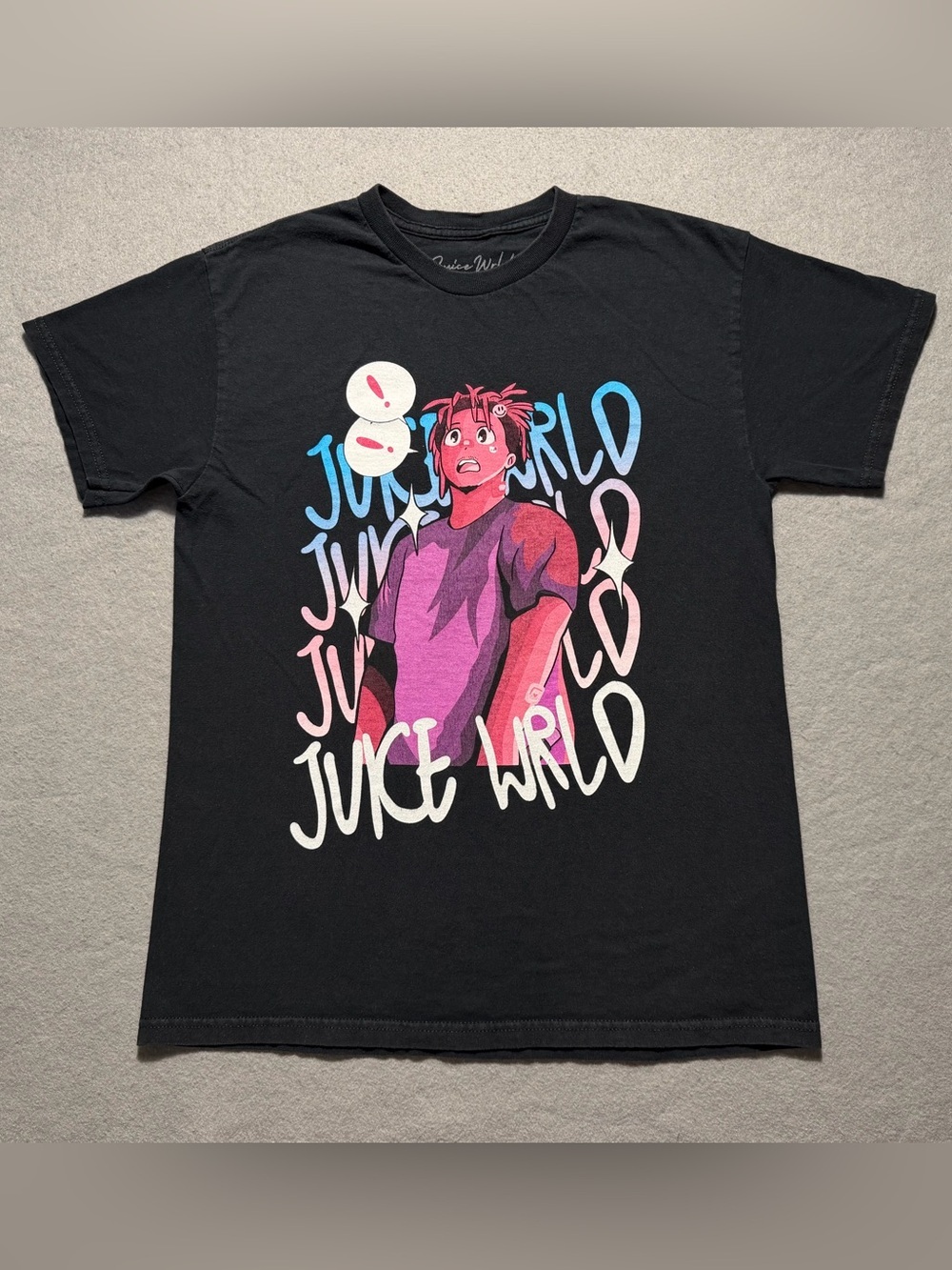 Juice WRLD World Cartoon Anime Graphic T-Shirt Men’s Medium Black Script Tee